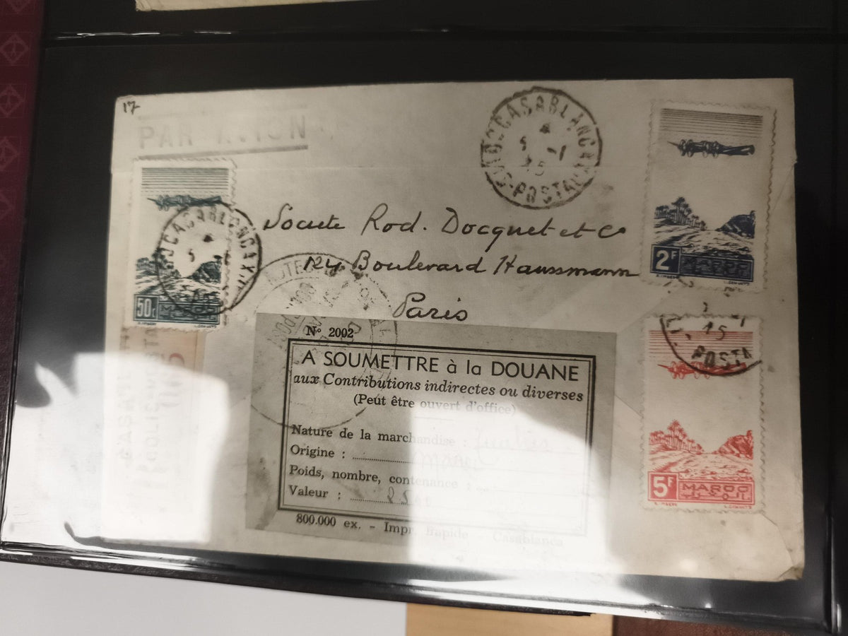 Lettre Maroc 1930s timbres Casablanca Paris aviation douane philatélie