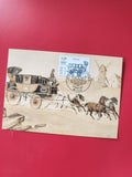 Carte postale philatélie diligence chevaux timbre oblitéré Lille 1987