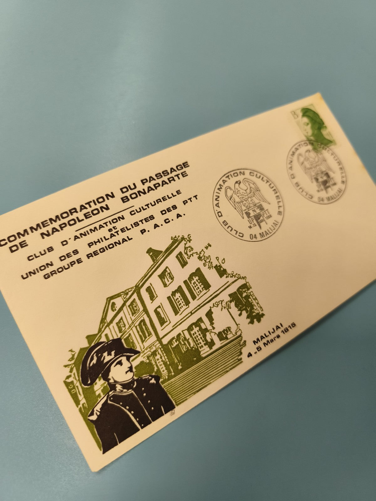 Enveloppe FDC premier jour, timbre vert, commémoration Napoléon Bonaparte