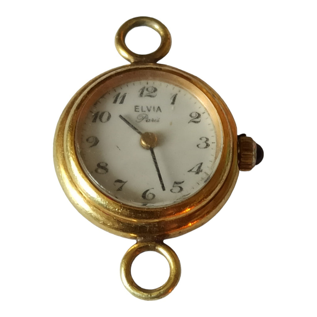 Montre pendentif vintage femme Elvia Paris cadran rond doré ancien