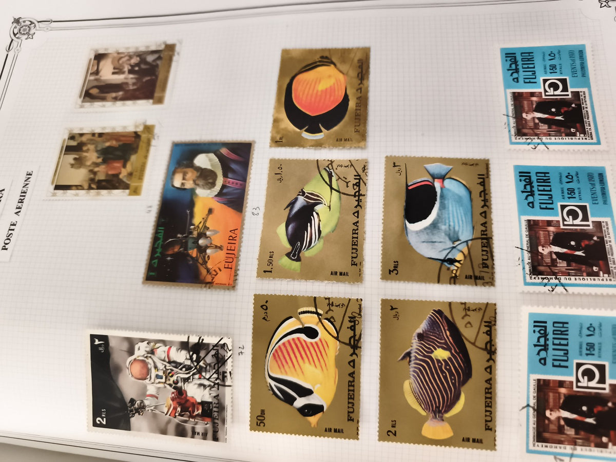 Timbres FUJEIRA Poste aérienne thématique poissons astronautes art