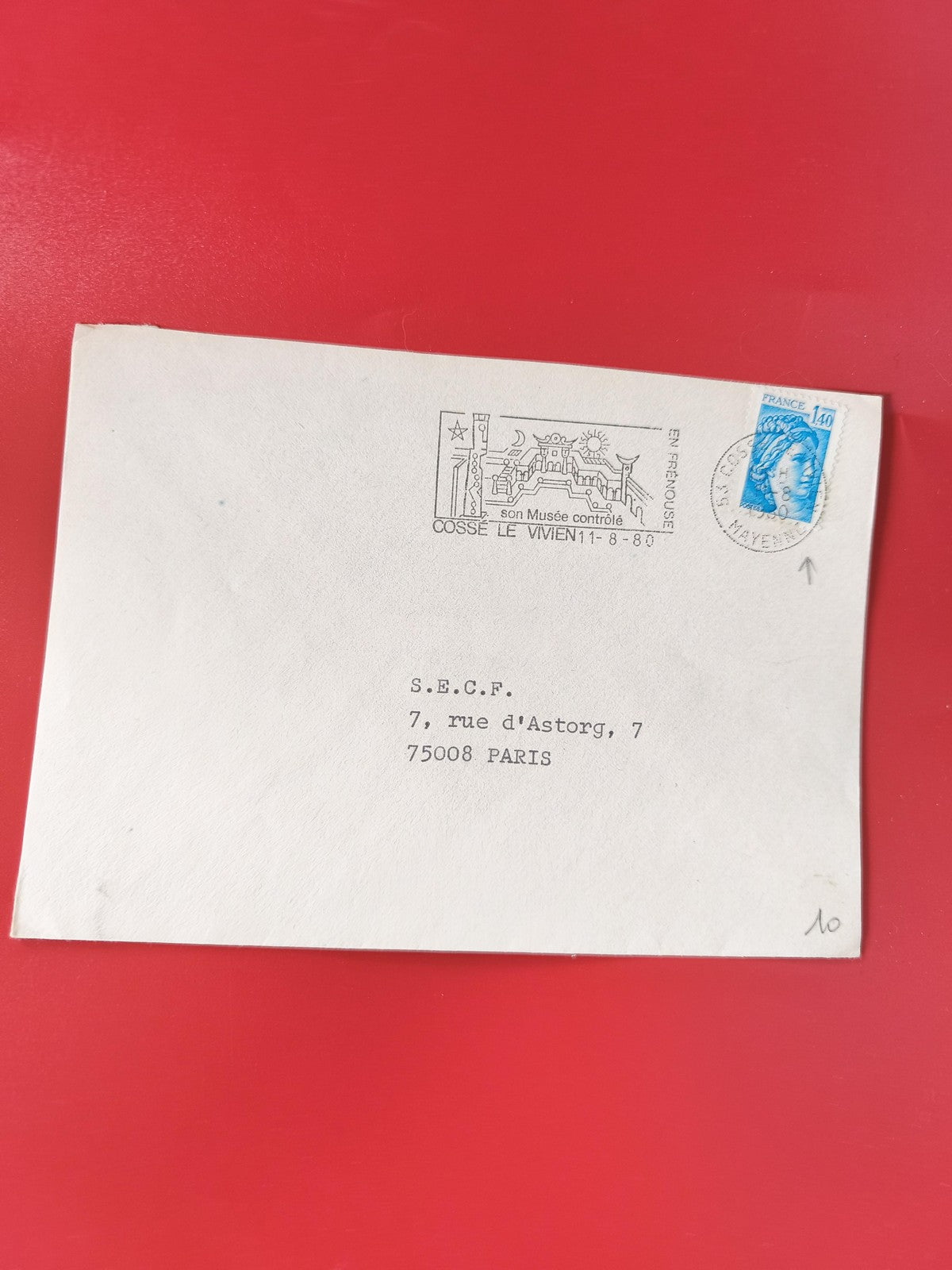 Enveloppe philatélie oblitérée France timbre Marianne bleu 1,40F Cosse-le-Vivien