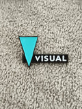 Pin's vintage VISUAL triangle bleu turquoise, badge rétro années 80-90 (Ref 1)