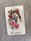 Carte postale Bonne Année fleurs fer à cheval illustration CPA
