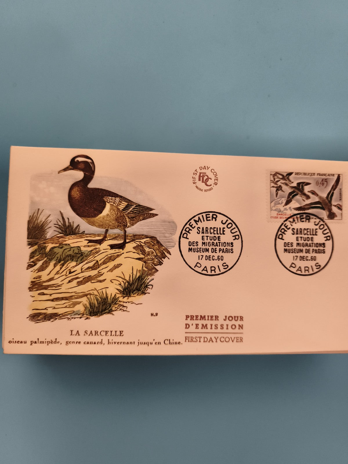 Enveloppe Premier Jour Sarcelle Paris 1960 oiseau canard philatélie FDC (Ref 2)