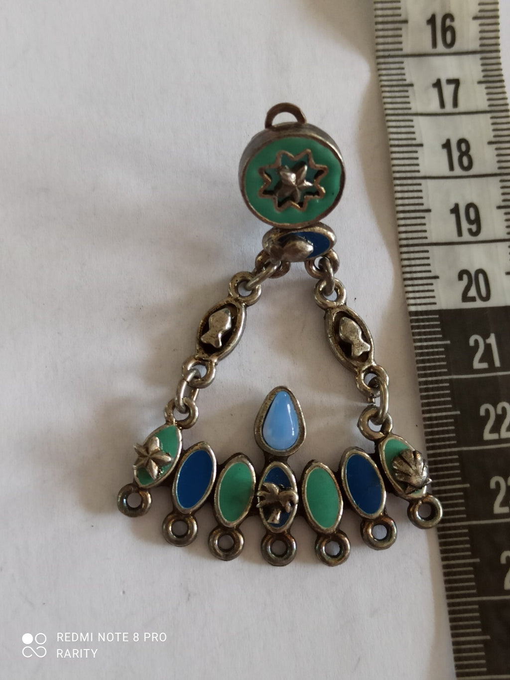 Broche vintage émaillée Remy Dis Paris motif étoile bleu vert Made in France