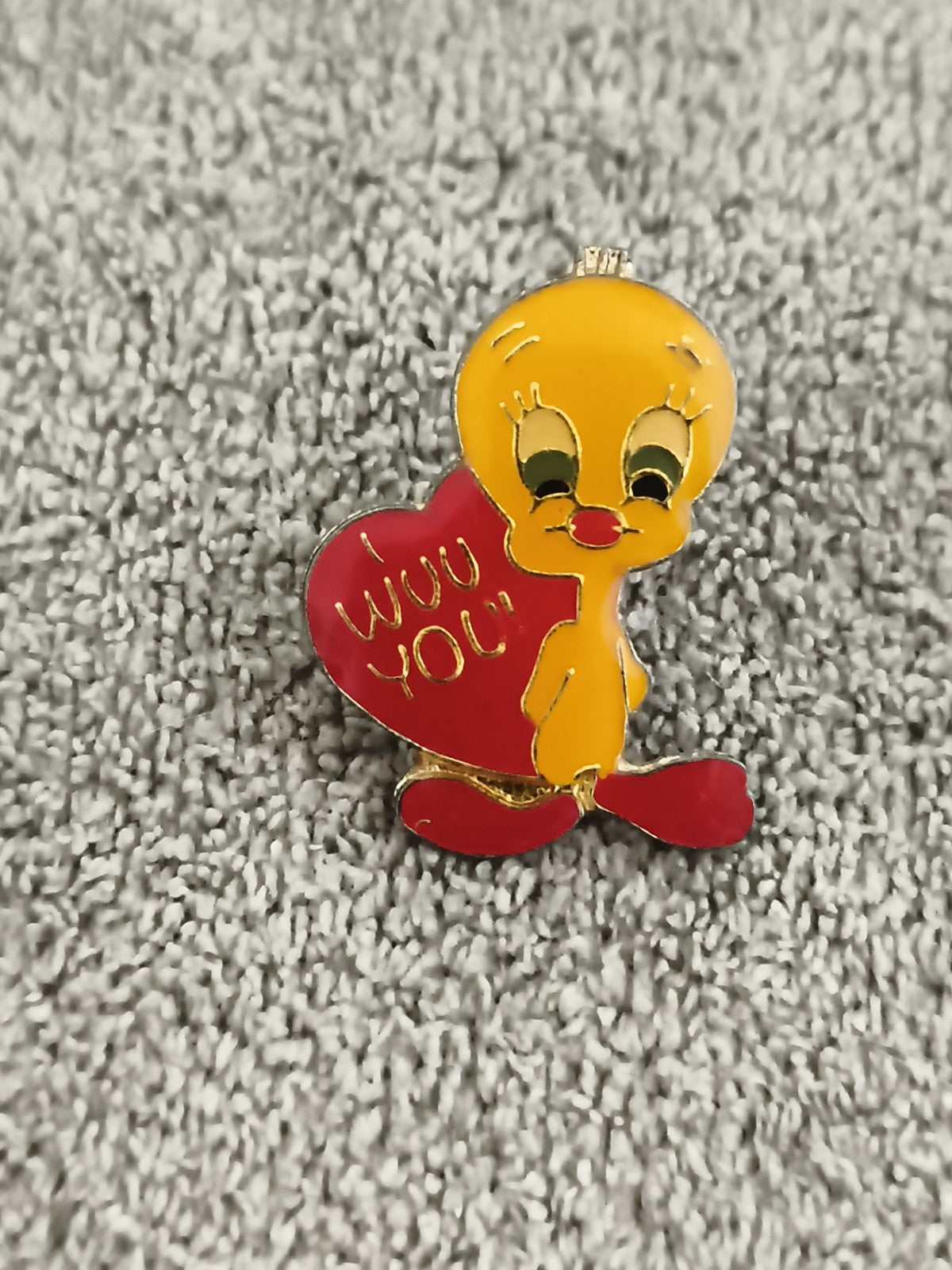Pin's vintage Titi Looney Tunes cœur rouge "I wuv you" badge cartoon (Ref 1)