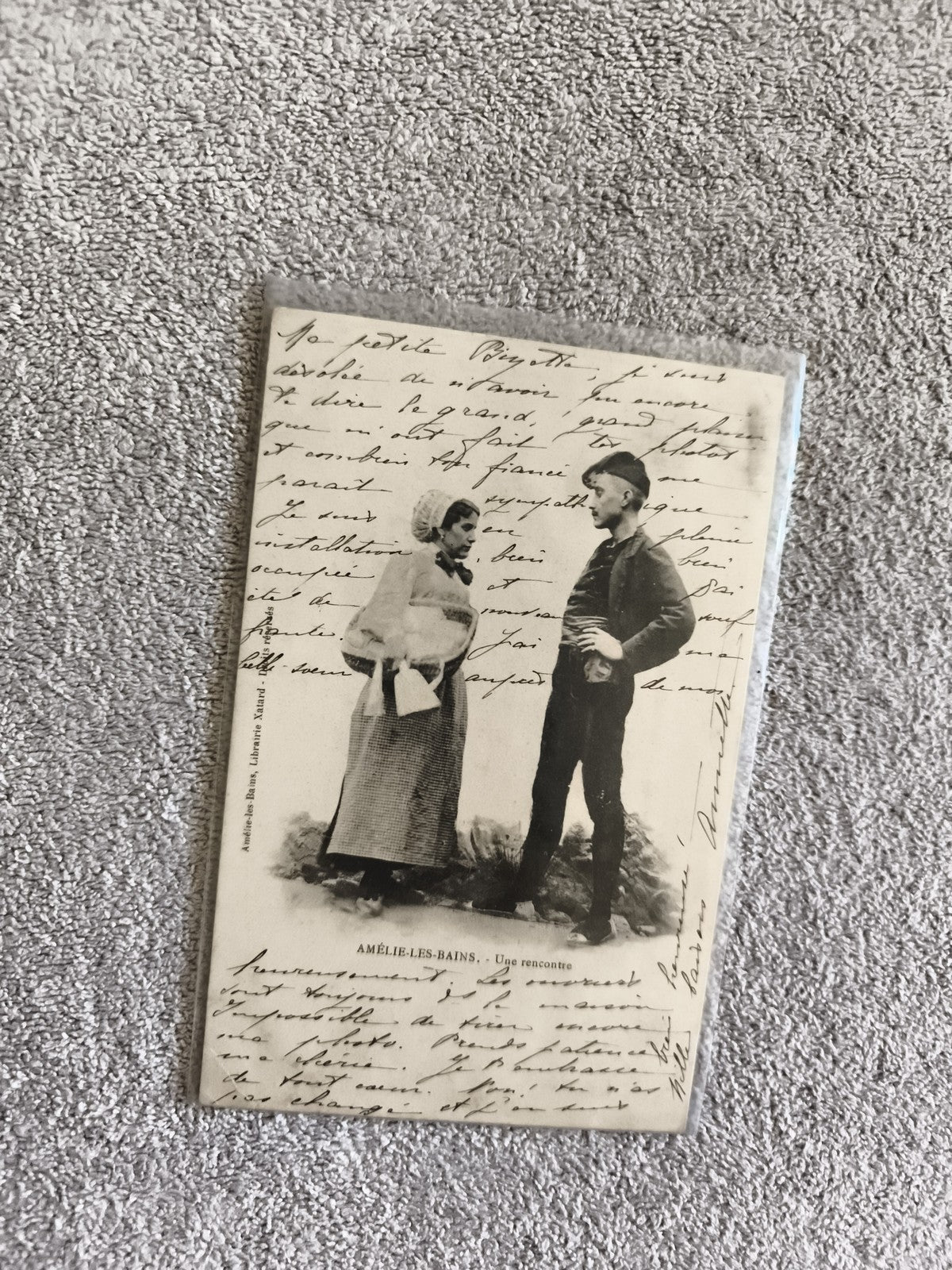 Carte postale CPA Amélie-les-Bains rencontre écrite photo costume