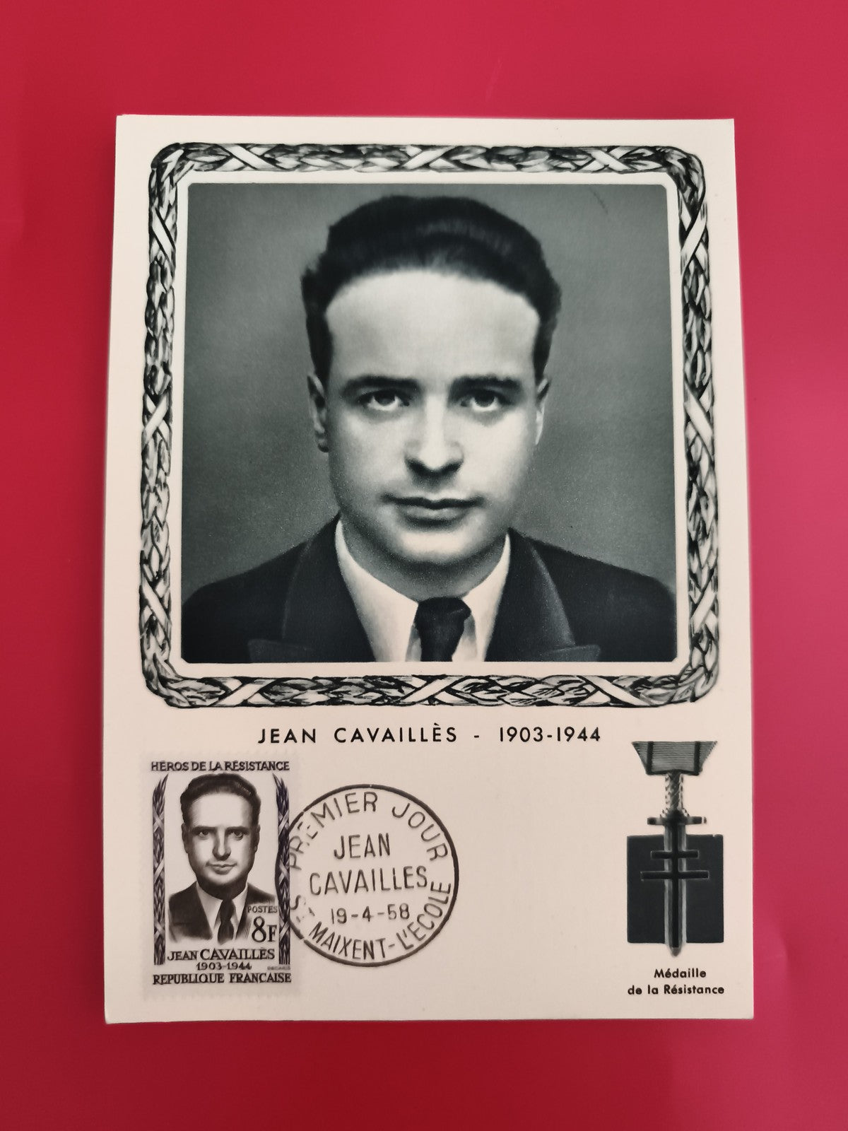 Carte FDC Jean Cavaillès 1958 Héros Résistance 8f philatélie (Ref 1)