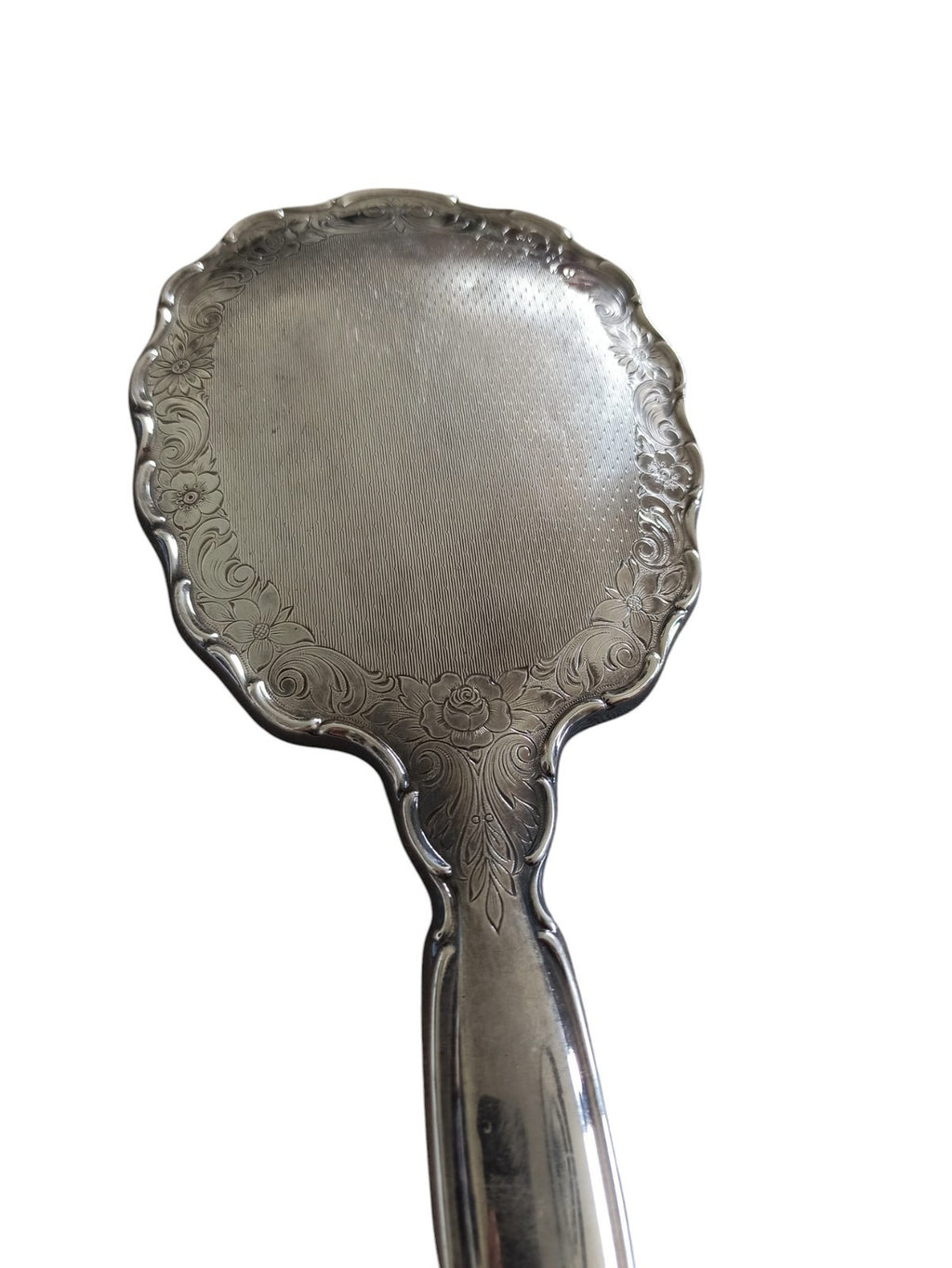 Miroir à main vintage début XXe, style Art Nouveau, finition argentée
