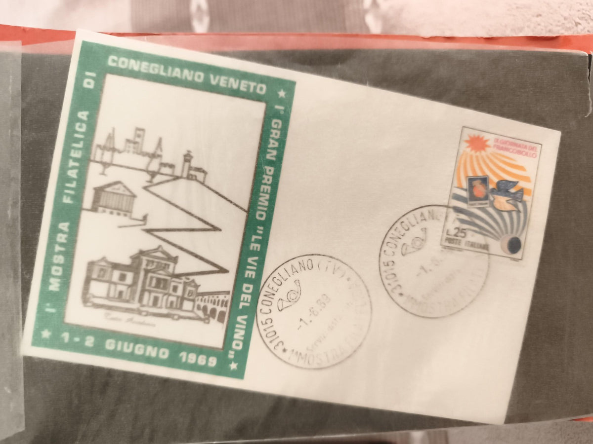 Lettre philatélique Conegliano Veneto 1969 Italie cachet 1ère Mostra filatelica