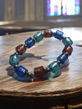 Bracelet vintage perles verre bleu bordeaux années 70 rétro unique