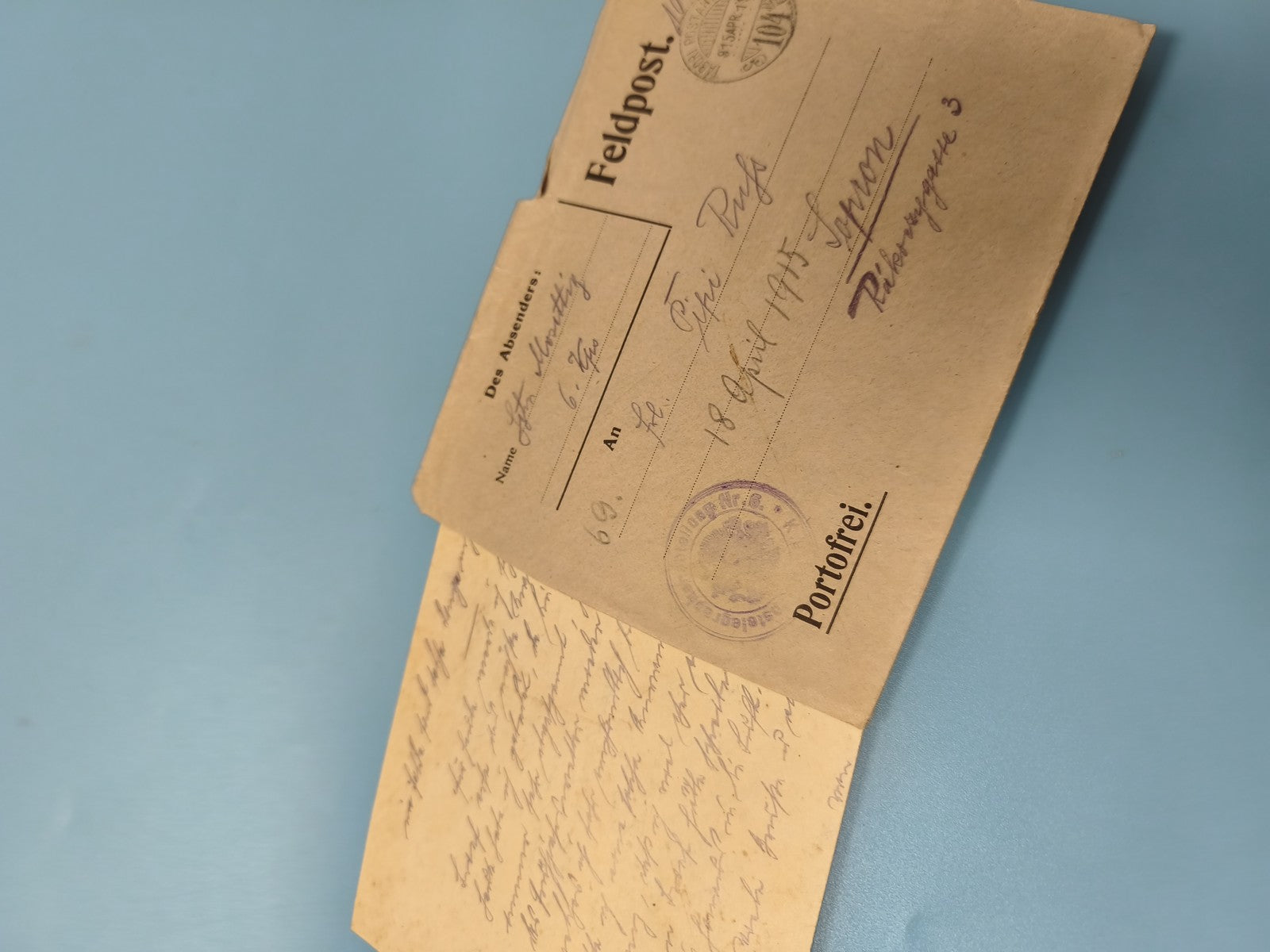 Ancienne enveloppe Feldpost WW1 1915 manuscrite cachet militaire philatélie