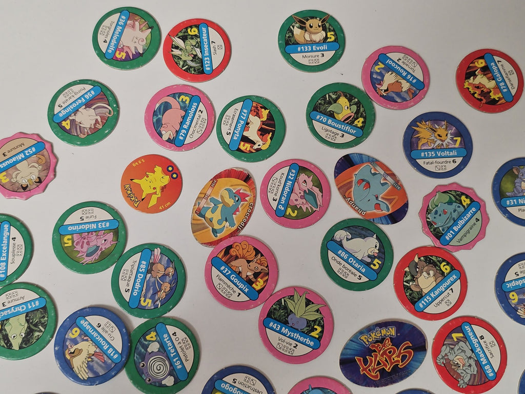 Gros lot de pogs Pokémon originaux, jetons à jouer, pièces à collectionner