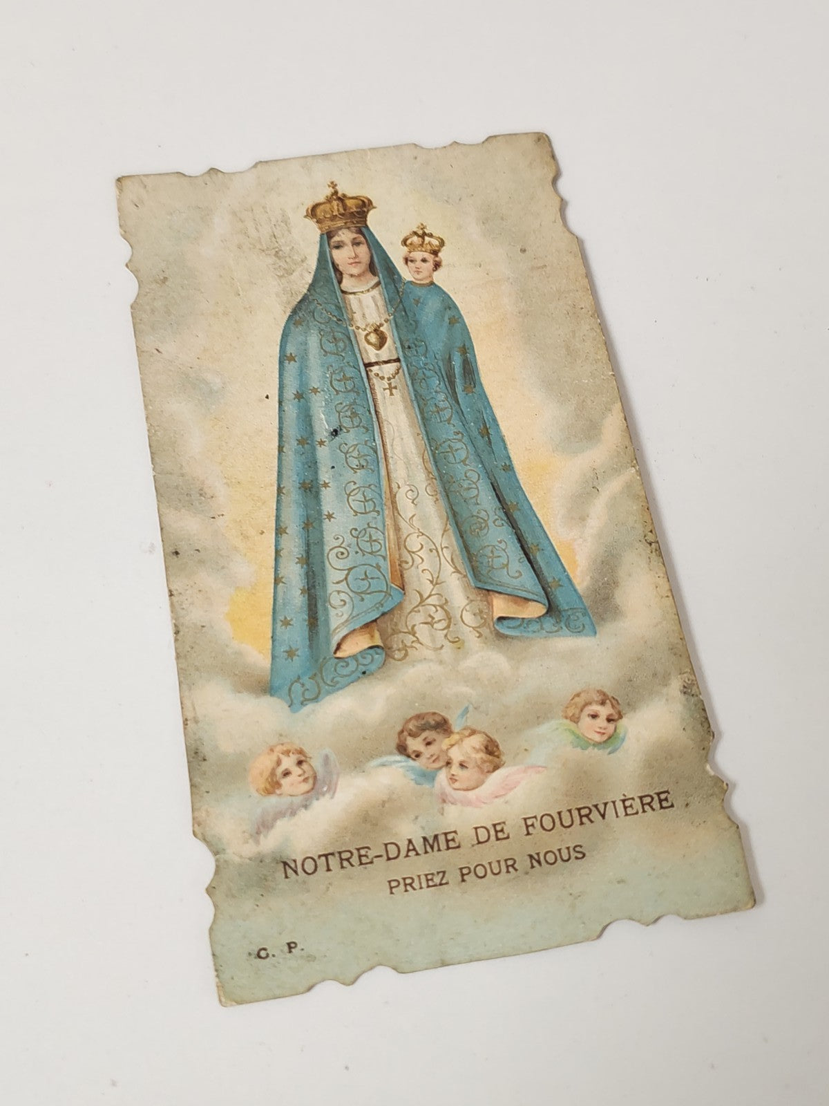 Vintage antique religious card Our Lady of Fourvière, small collectible format