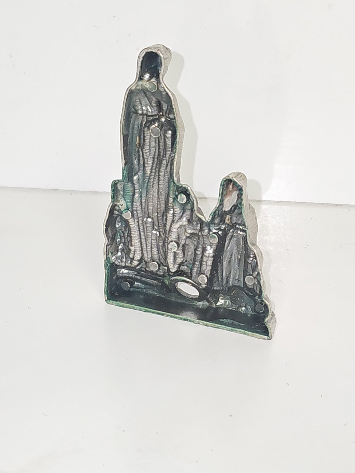 Ancienne statuette religieuse catholique en métal, vintage, objet de piété déco