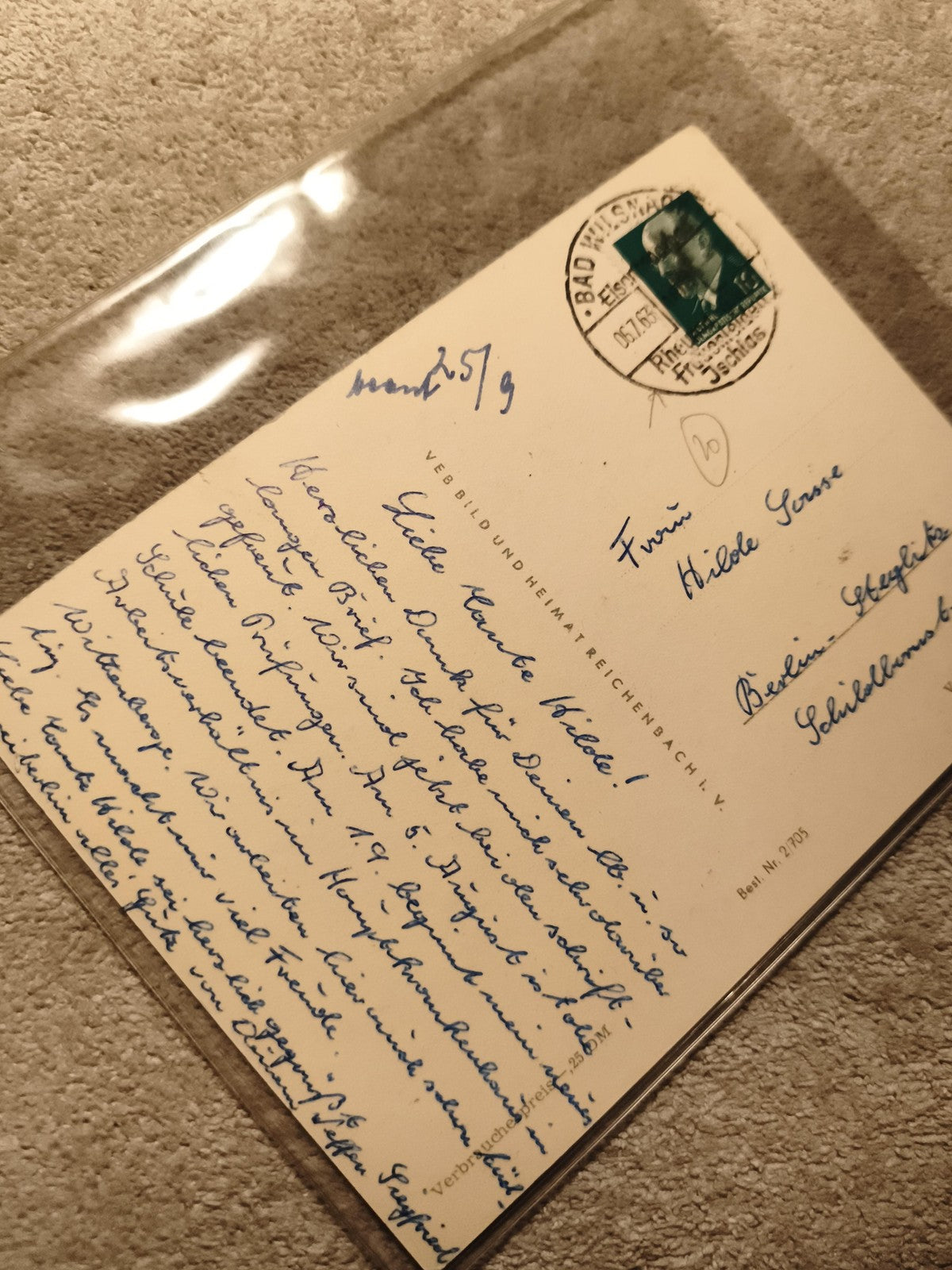 Carte postale Allemagne timbre oblitéré 1957 écriture manuscrite philatélie (Ref