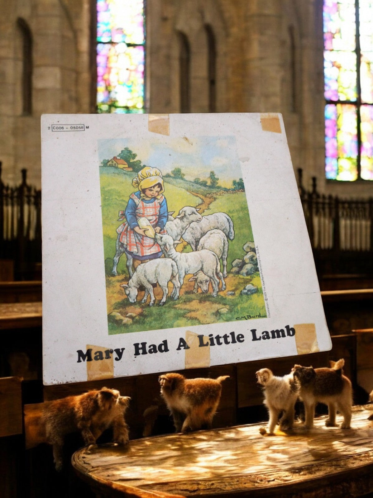 Disque vinyle vintage Mary Had A Little Lamb, pochette illustrée à restaurer