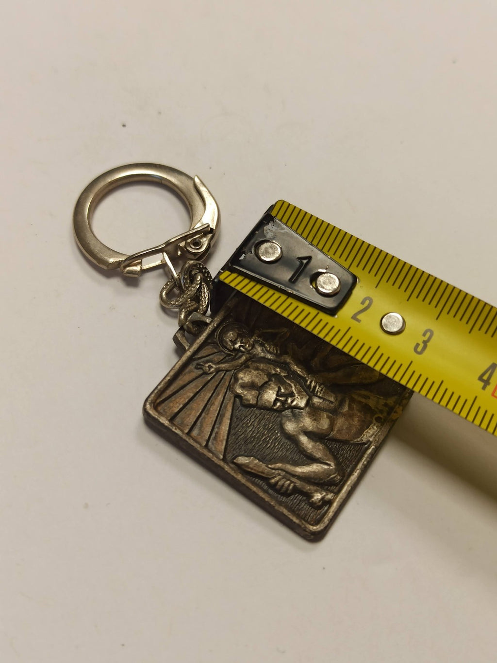 Porte-clés ancien métal Saint Christophe relief, vintage religieux Alsace vinico