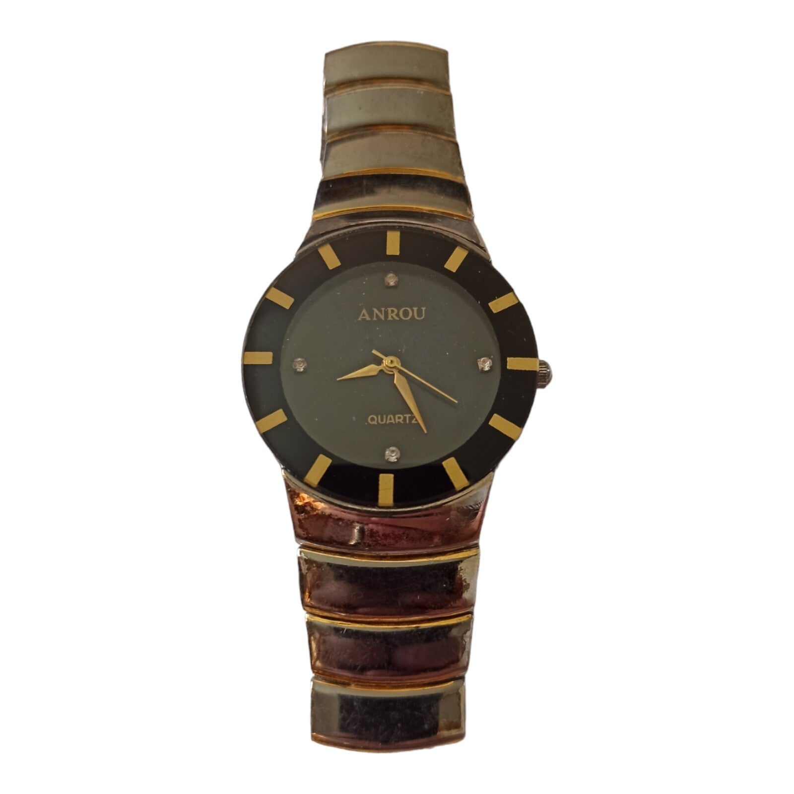 Montre femme ANROU quartz élégante, cadran noir doré, pile incluse