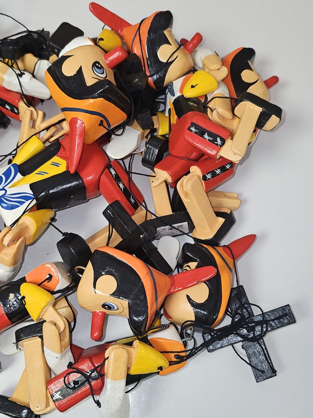 Gros lot marionnettes Pinocchio bois peintes main à démêler théâtre décor jouet