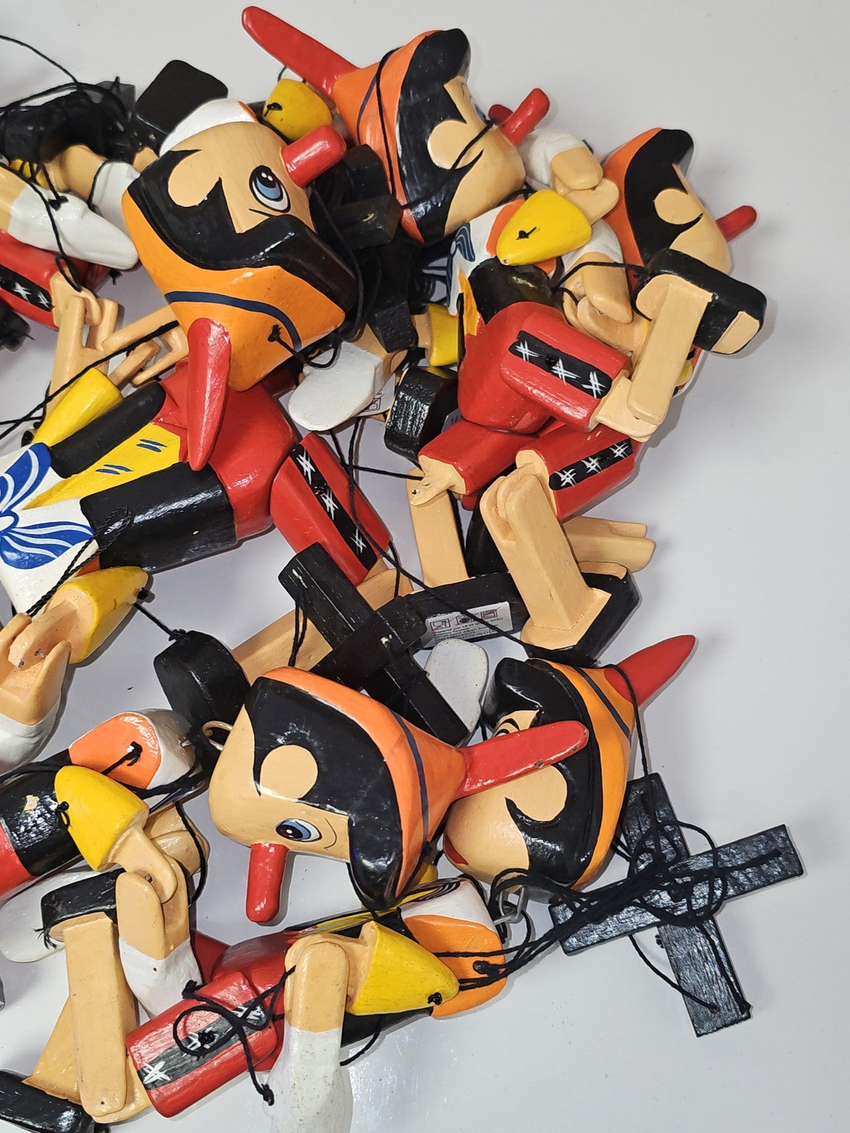 Gros lot marionnettes Pinocchio bois peintes main à démêler théâtre décor jouet