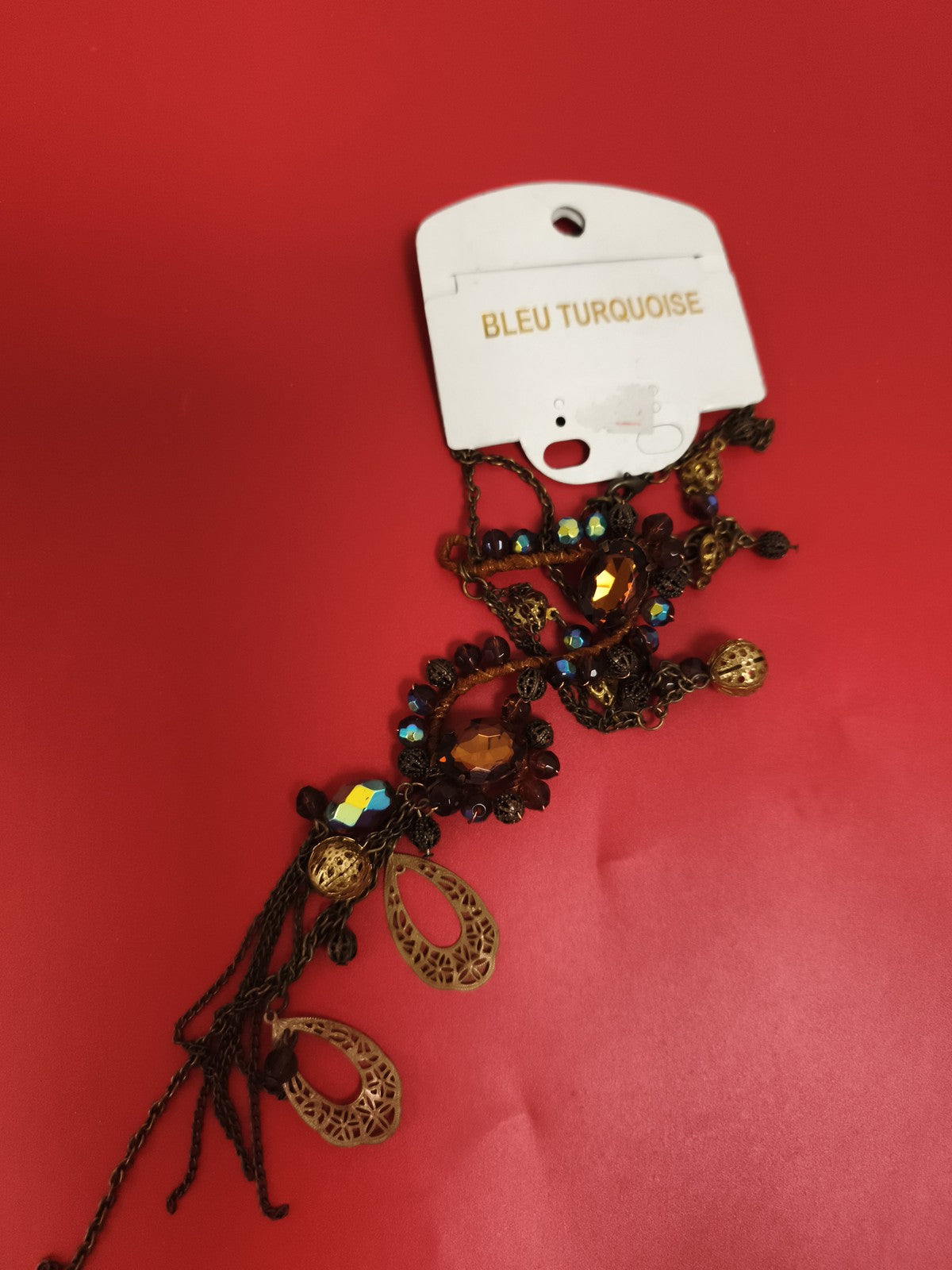 Collier vintage Bleu Turquoise, pendentifs bronze, deadstock, style bohème