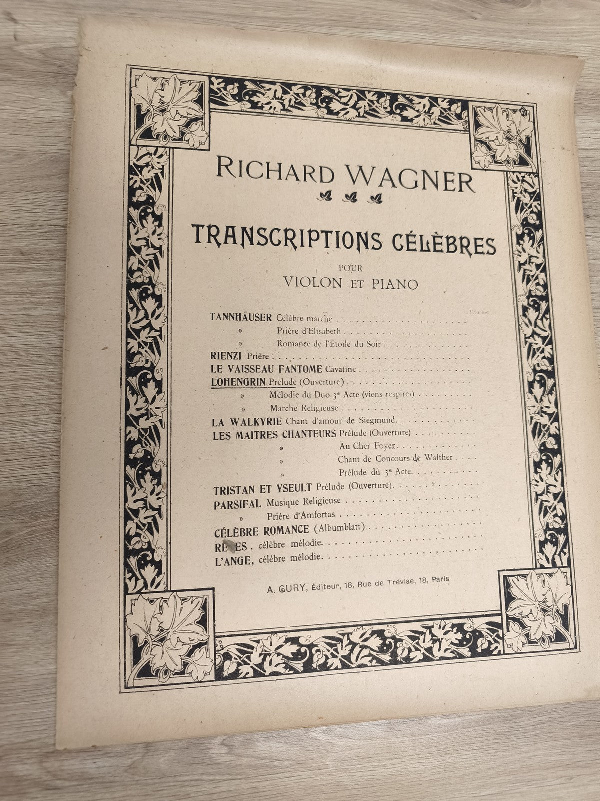 Ancien livre partitions Wagner violon piano, Transcriptions célèbres, déco vinta