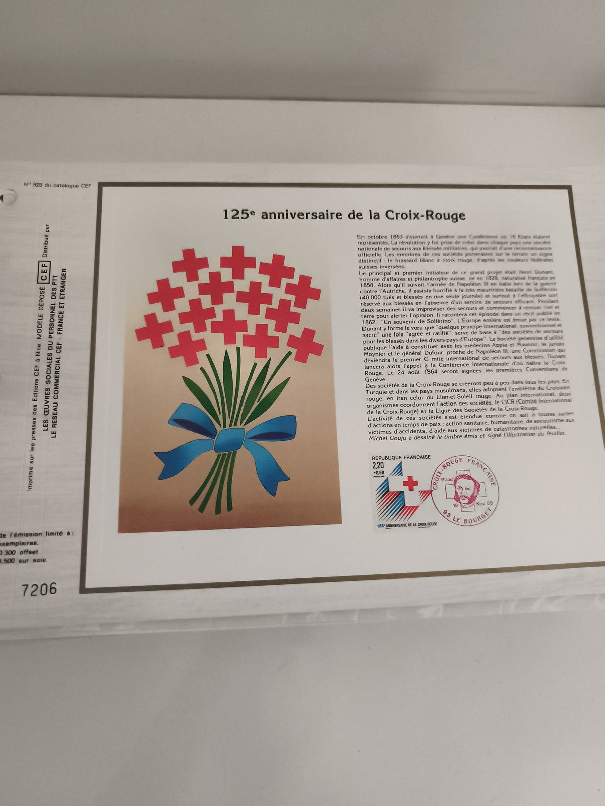 Feuillet CEF 125e anniversaire Croix-Rouge timbre France philatélie