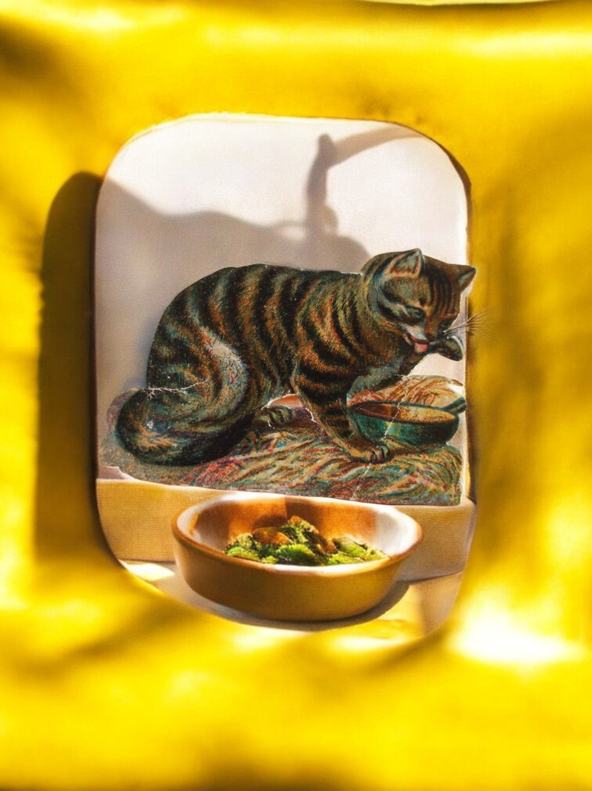 Chromo ancien chat écolier vintage XIXe déco petite image école