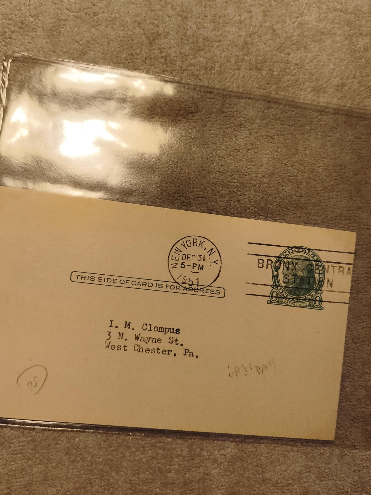Carte postale USA 1941 oblitérée New York Bronx Central philatélie Ref 10