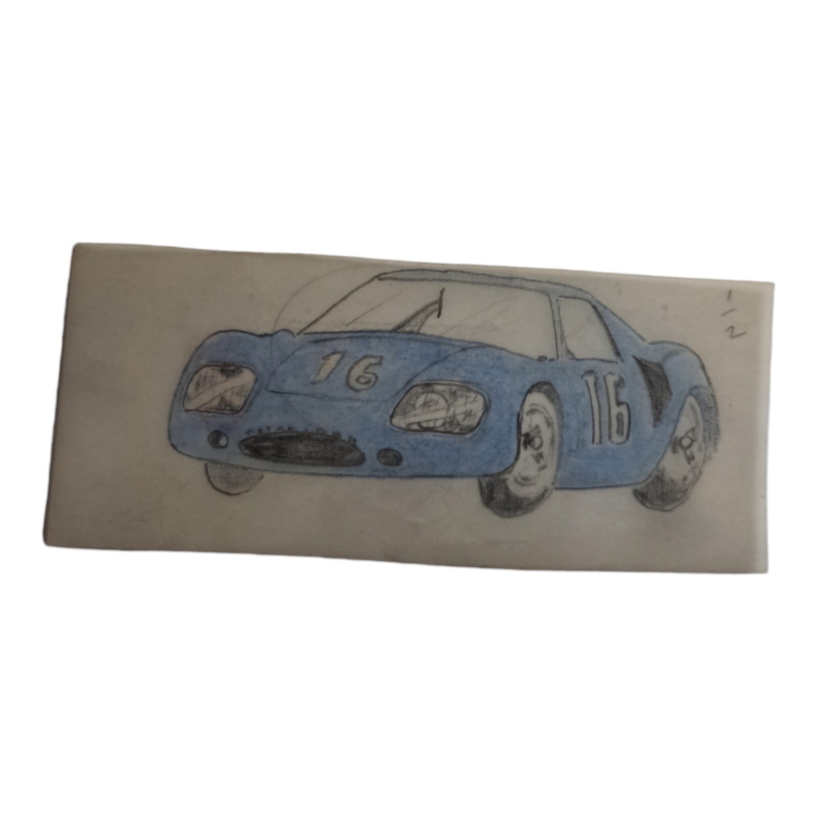 Dessin calque voiture bleue Dinky Toys Scalextric n°16, illustration 10 cm
