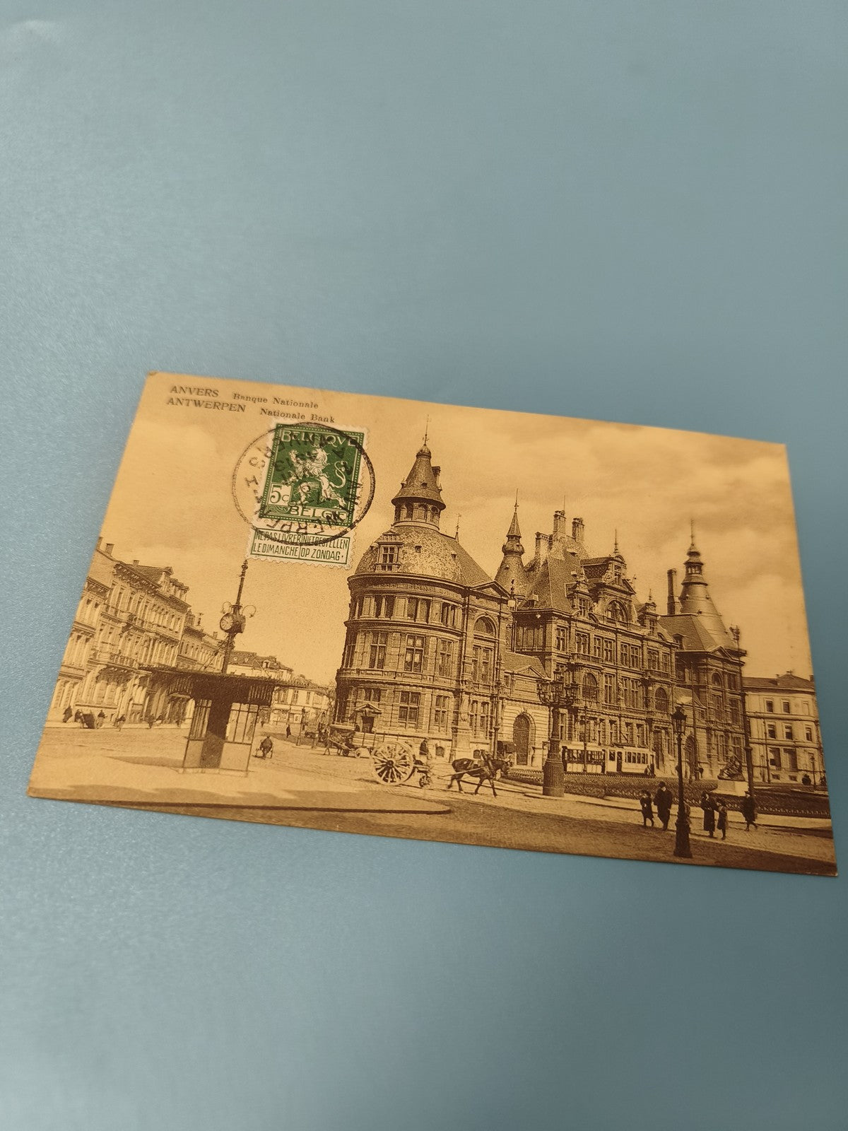 Carte postale ancienne CPA Anvers Banque Nationale timbre Belgique vintage
