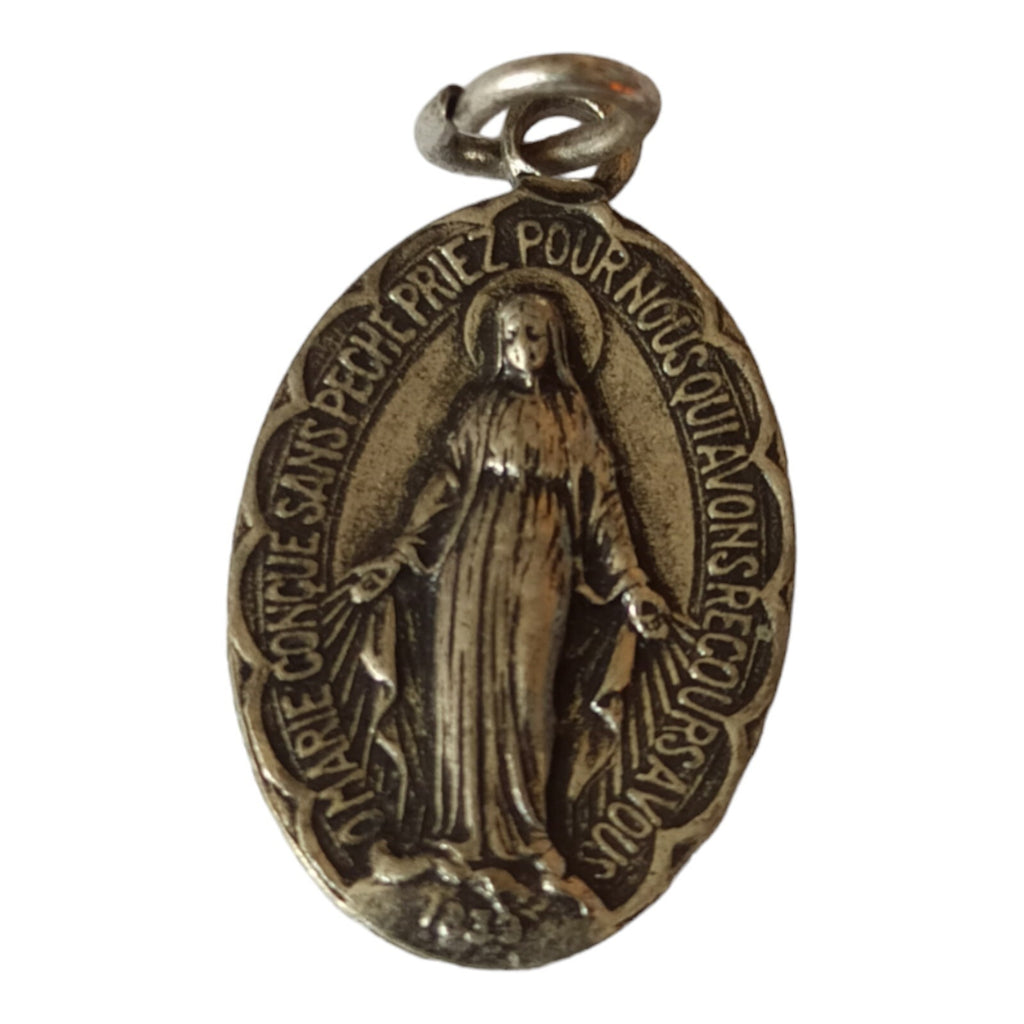 Pendentif ancien médaille Vierge Marie ovale priez pour nous conçue sans péché
