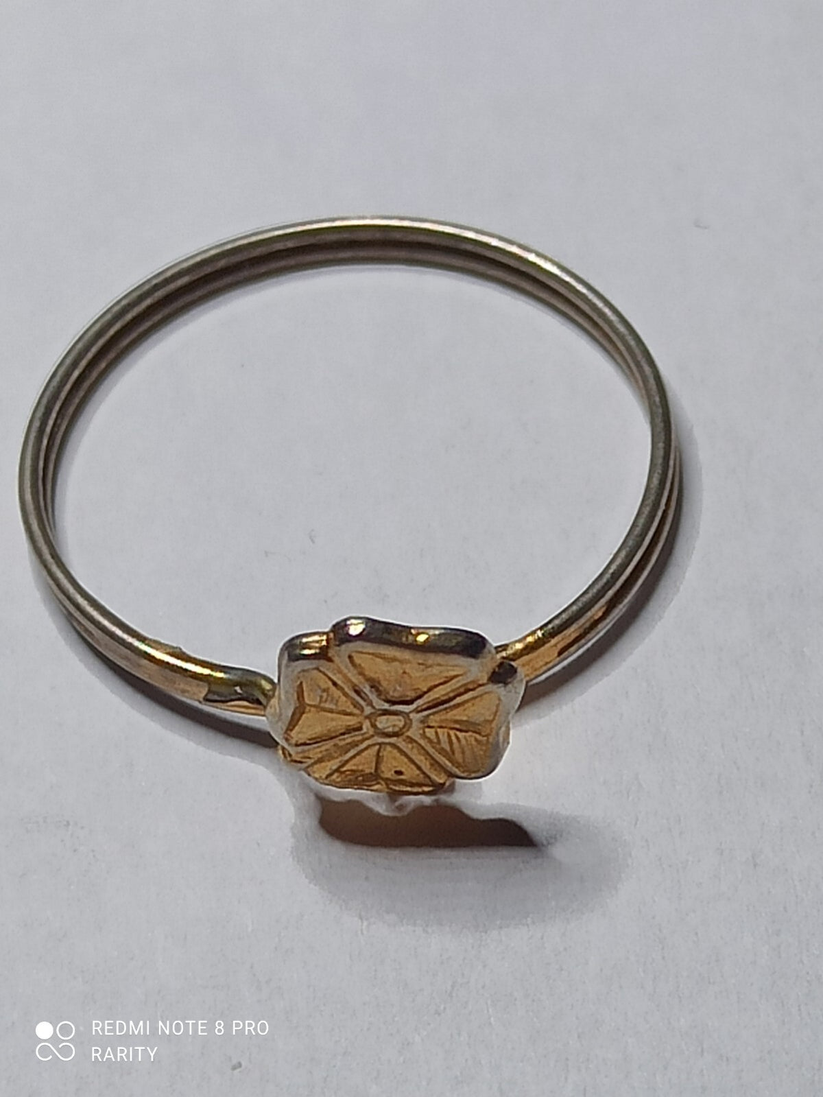 Vintage Fanrai clover ring, gold-plated, floral pattern - Size 56 thin band