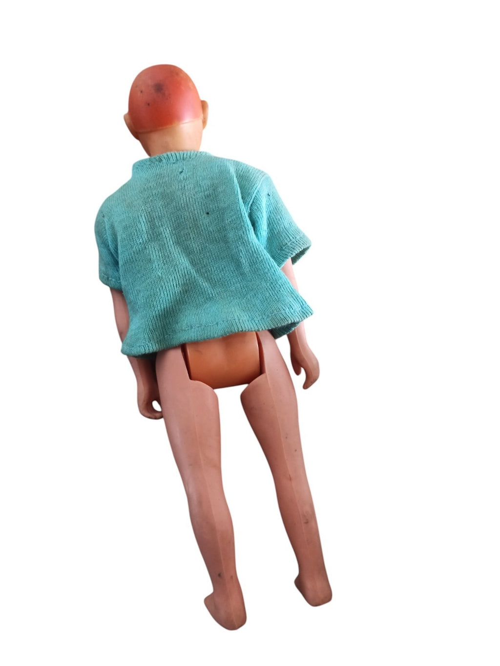 Figurine Tintin vintage ancien, gilet bleu, visage souriant, rare