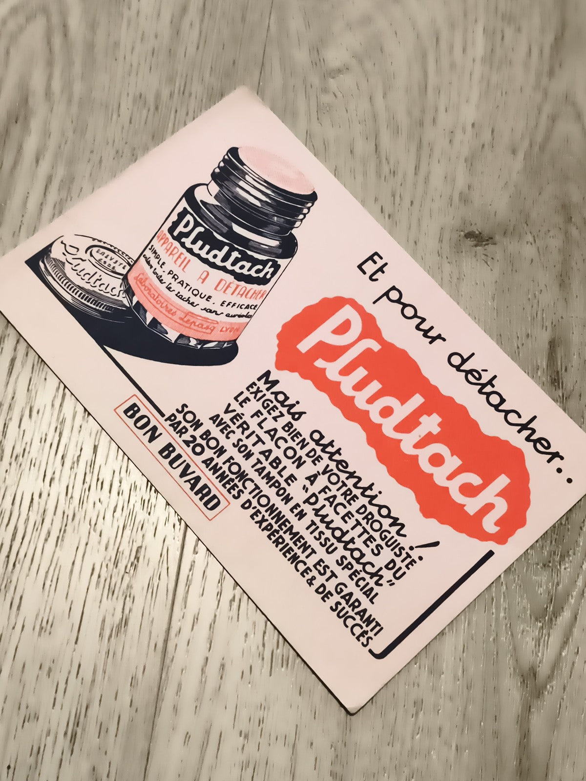 Ancien buvard publicitaire Pludtach détachant encres taches vintage déco