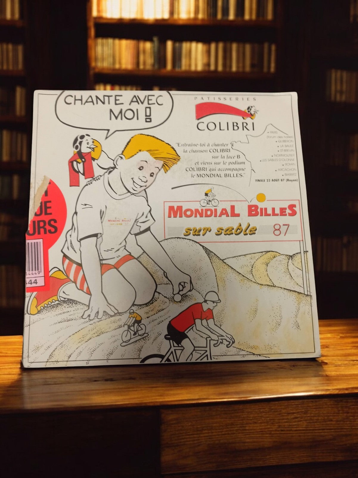 Disque vinyle 45 tours Mondial Billes ancien vintage Colibri illustration vélo