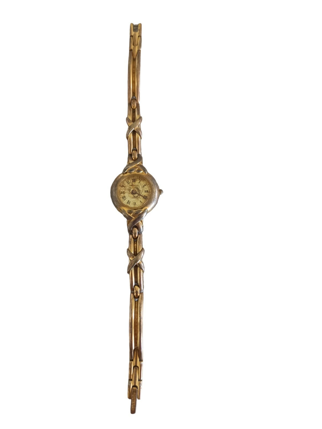 Montre femme Fontenay vintage dorée cadran romain bracelet motif tressé