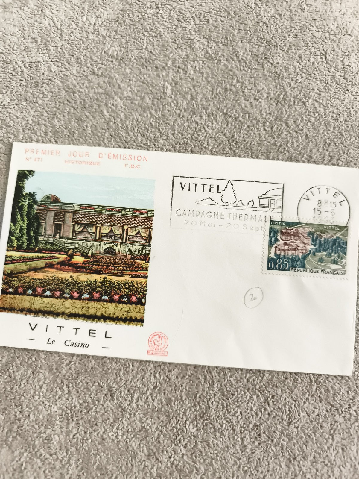 Enveloppe 1er jour Vittel Casino FDC timbre 0,85 France philatélie