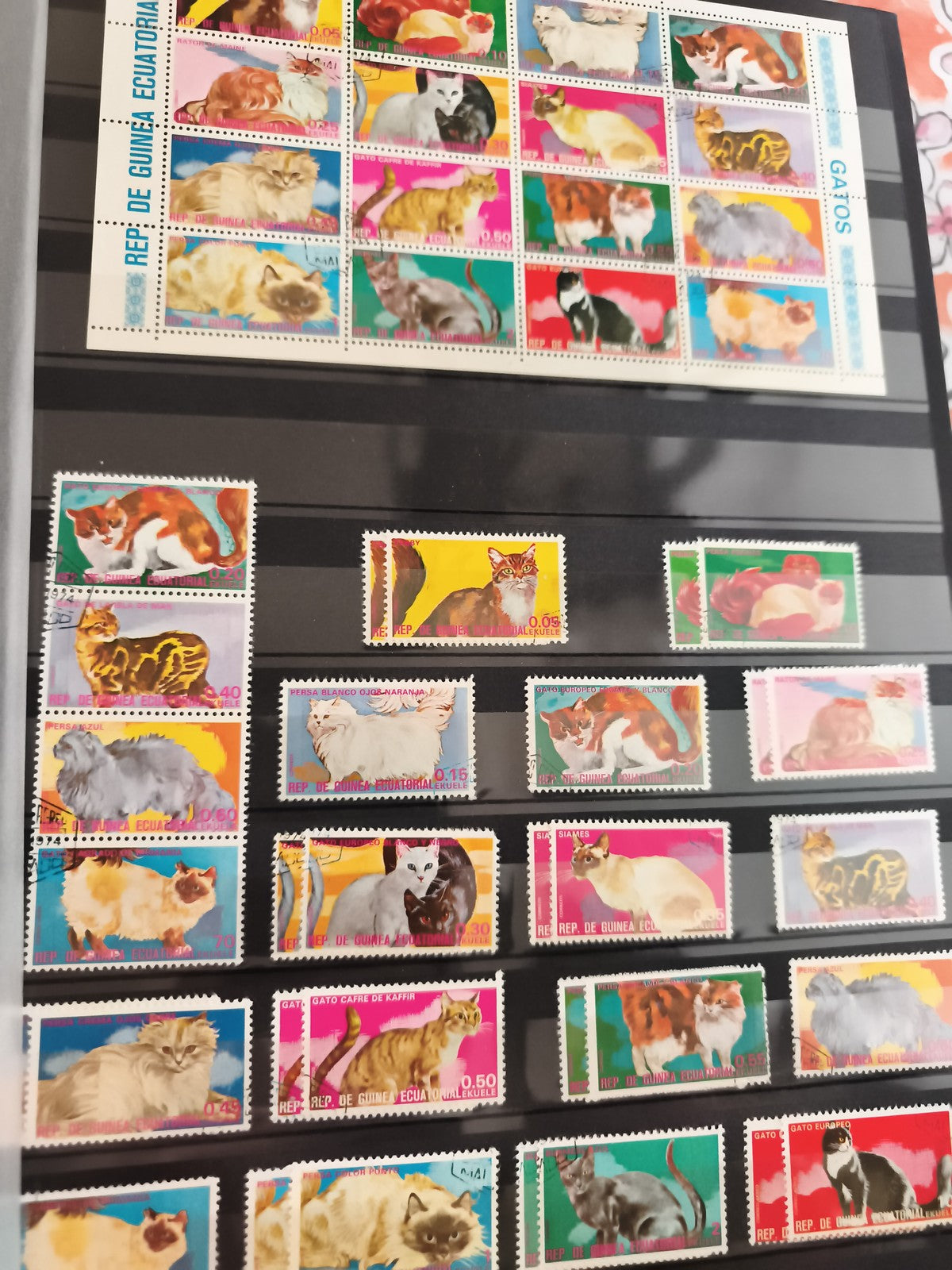 Timbres anciens chats Guinée Équatoriale série complète philatélie vintage