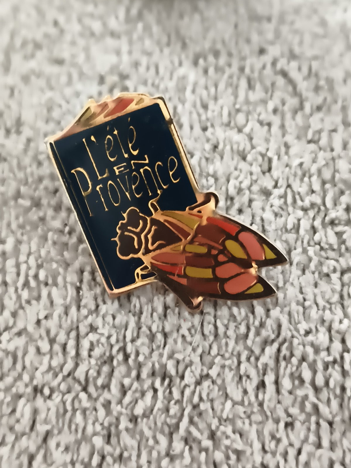 Pin's vintage L'été en Provence cigale émaillé bleu doré badge rétro (Ref 5)