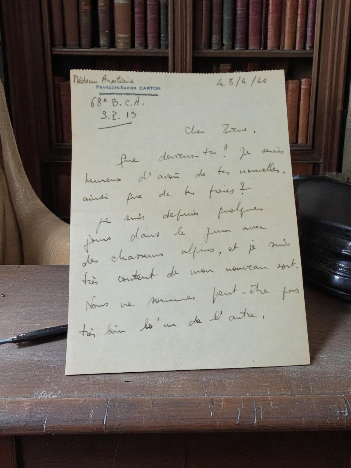 Lettre manuscrite 1940 médecin militaire Guerre 39-45 vintage papier ancien