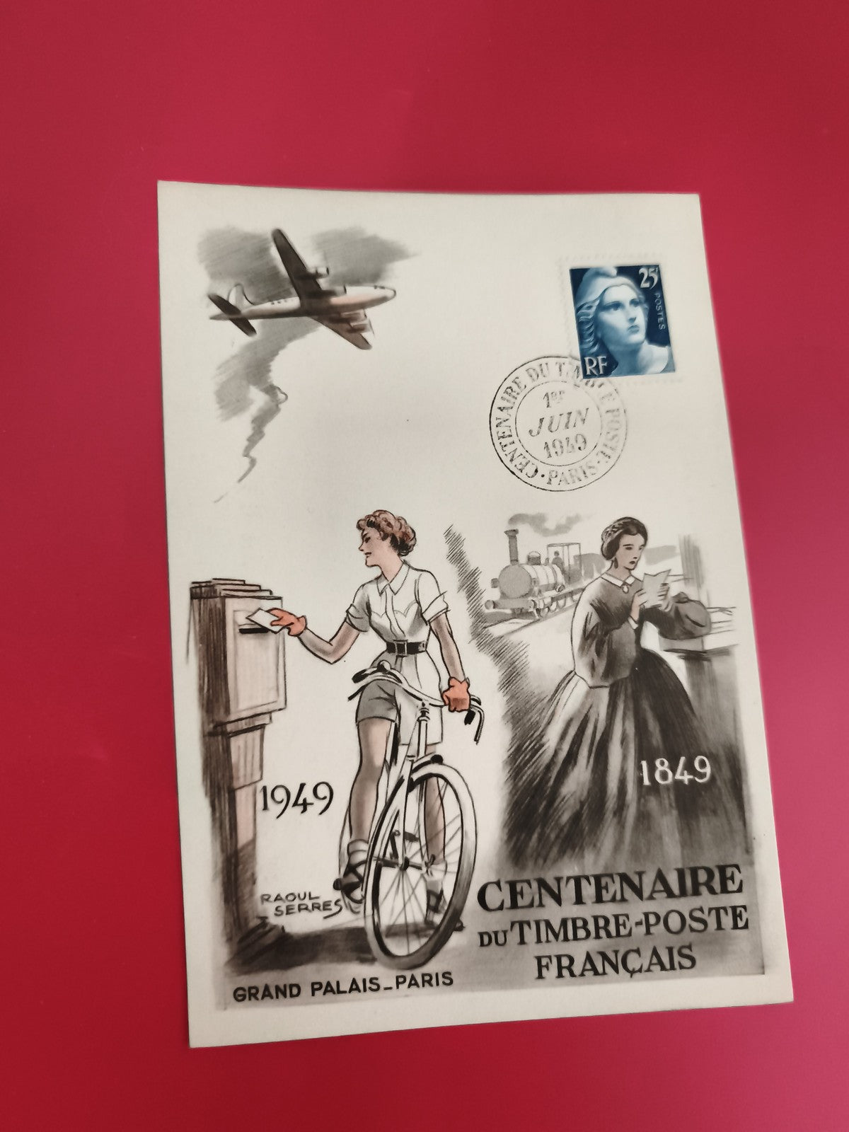 Carte souvenir Centenaire Timbre-Poste Français 1949 Grand Palais Paris philatél