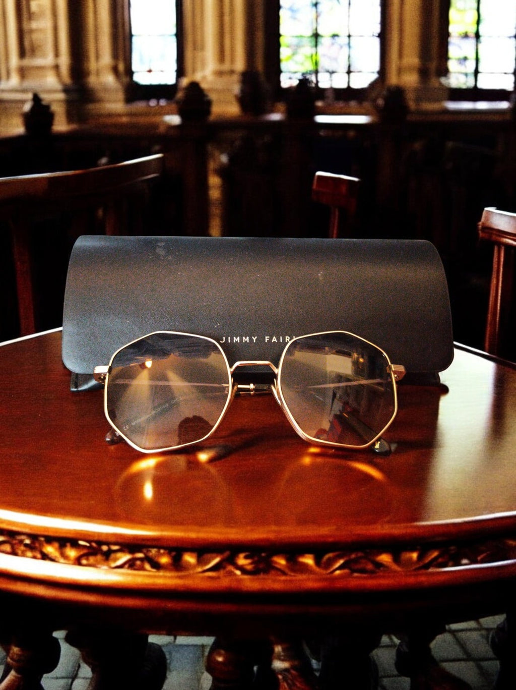 Lunettes de soleil homme Jimmy Fairy octogonales dorées + étui assorti