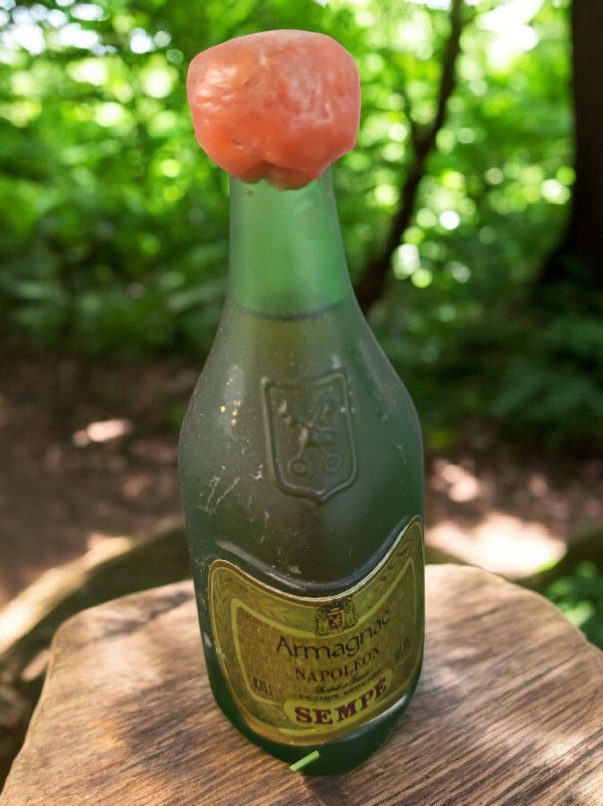 Mini bouteille Armagnac Napoléon Sempé vintage, flacon ancien, cire rouge