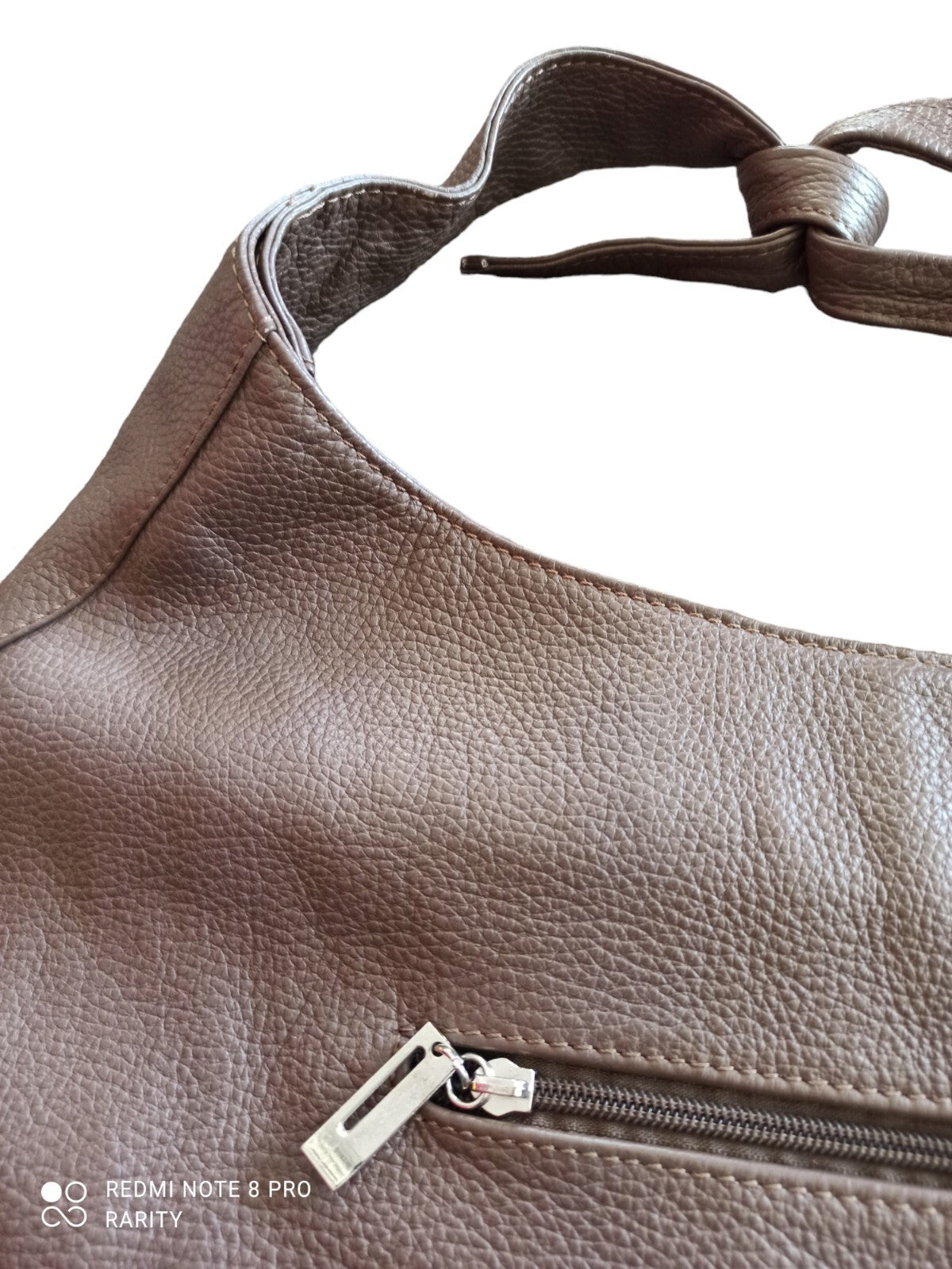Sac à main femme cuir marron souple, style cabas italien, anse nouée