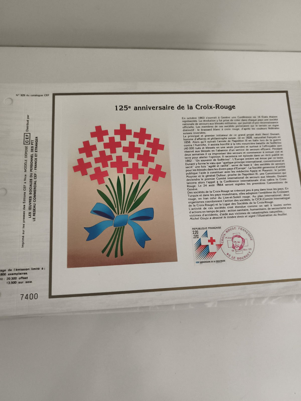 Feuillet CEF 125e anniversaire Croix-Rouge France oblitéré philatélie