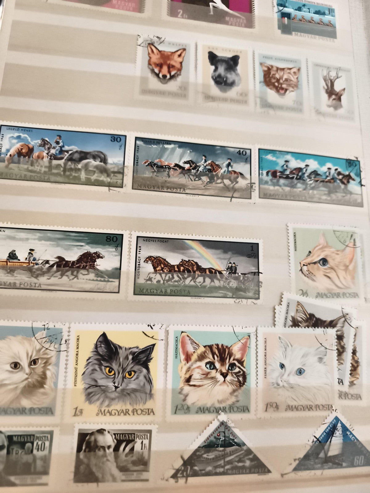 Timbres anciens Hongrie MAGYAR POSTA animaux chevaux chats oblitéres vintage