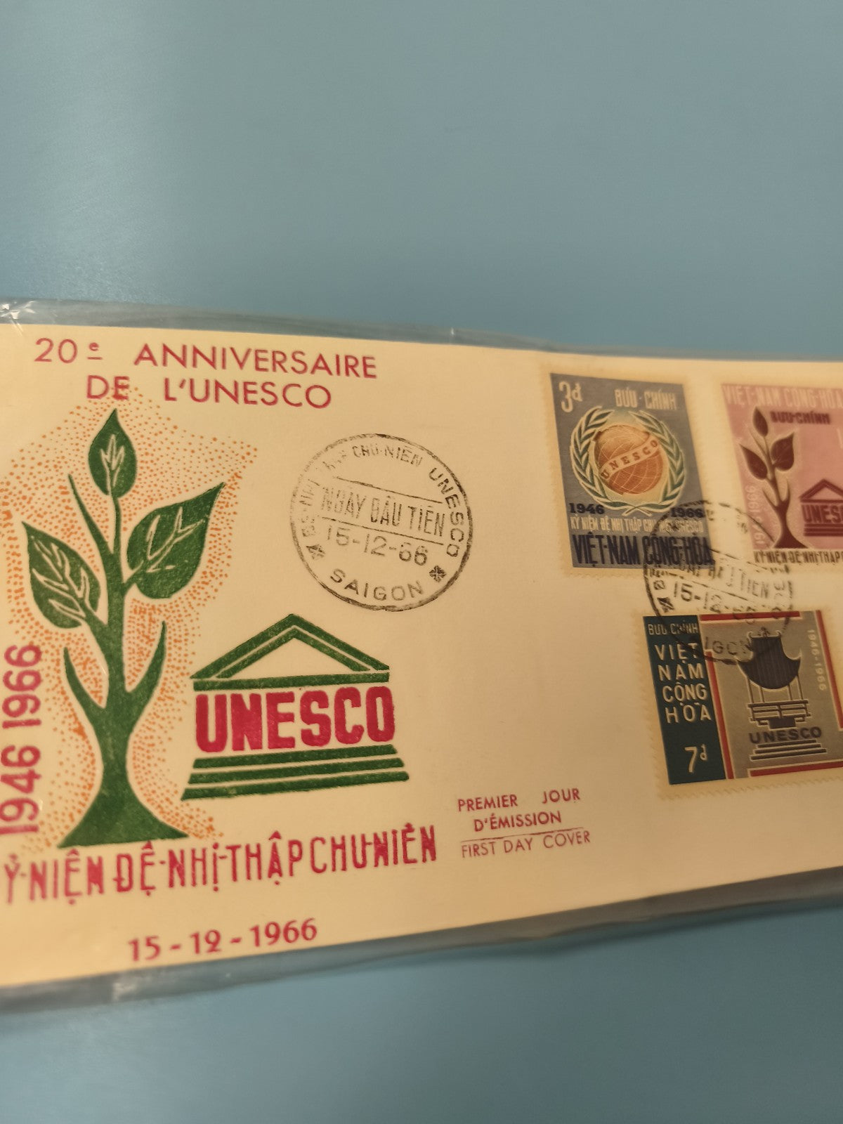 Ancienne enveloppe FDC Vietnam 1966 UNESCO, timbres premier jour collection